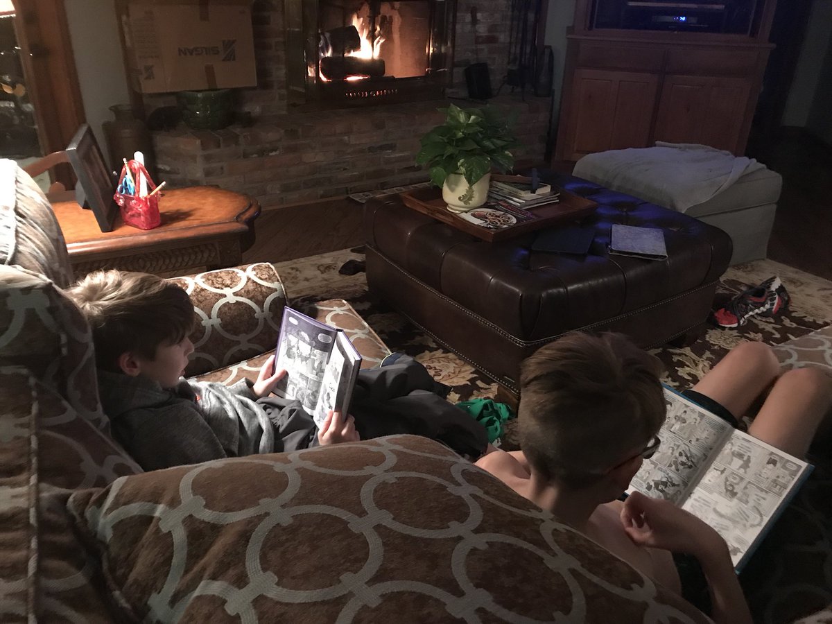jschomb's tweet photo. @bearbranchelem reading by the fire at our Mimi’s house #magnoliareads https://t.co/QU77xSeMyj