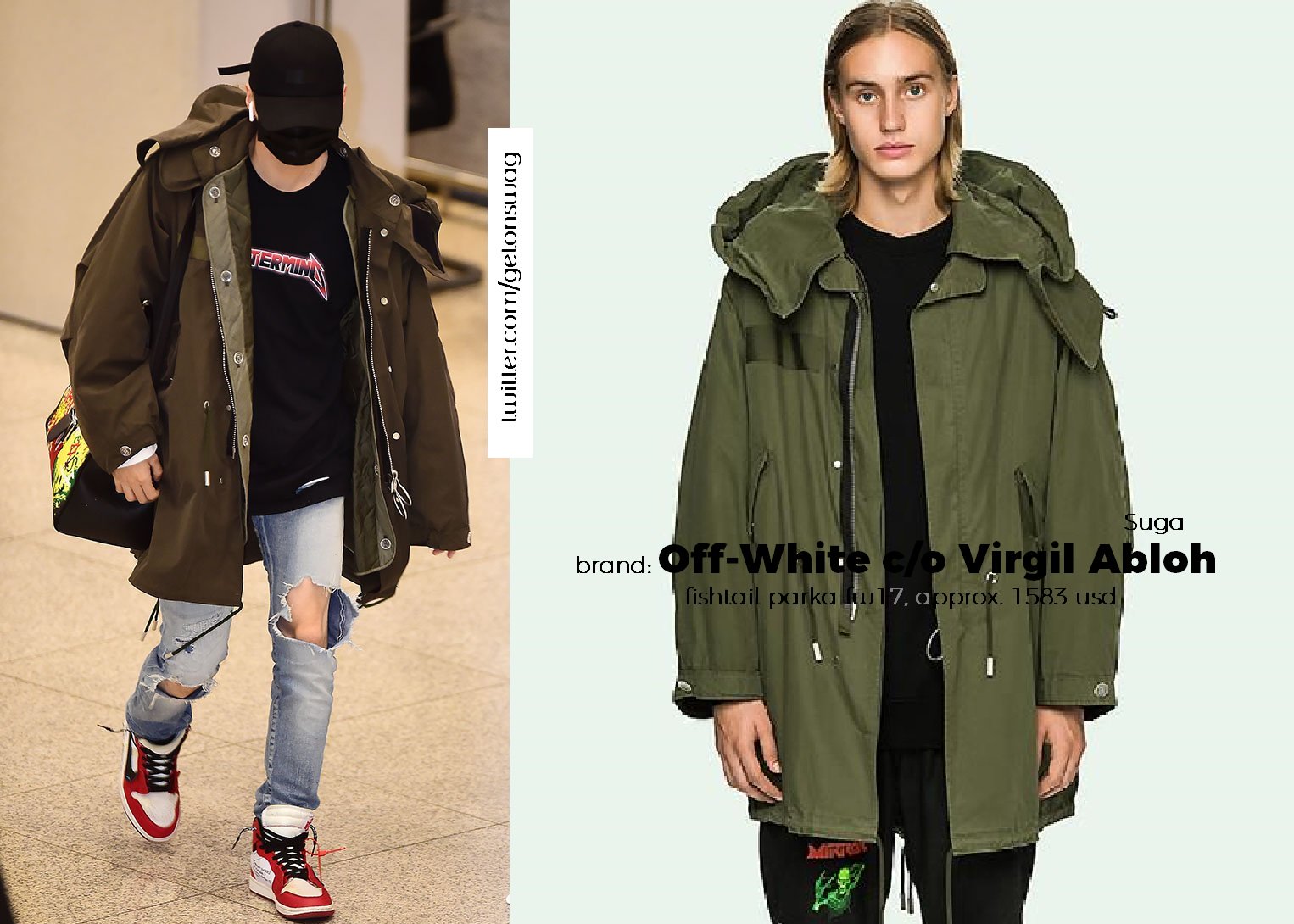 Beyond The Style ✼ Alex ✼ en X: SUGA #SUGA 170519 airport #BTS #방탄소년단 #민윤기  GIVENCHY Black Destroyed Cotton Denim Casual Jacket   / X