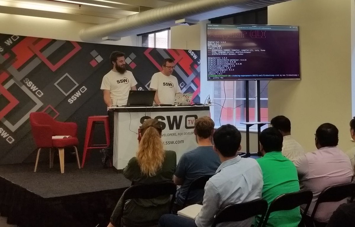 firebootcamp's tweet image. The sold-out Melbourne #Angular Super Powers course is underway, lead by our handsome and knowledgeable presenters, @Jean_SSW and @BrendanSSW | Tickets for the Sydney course still available at r.ssw.com/angulartour
