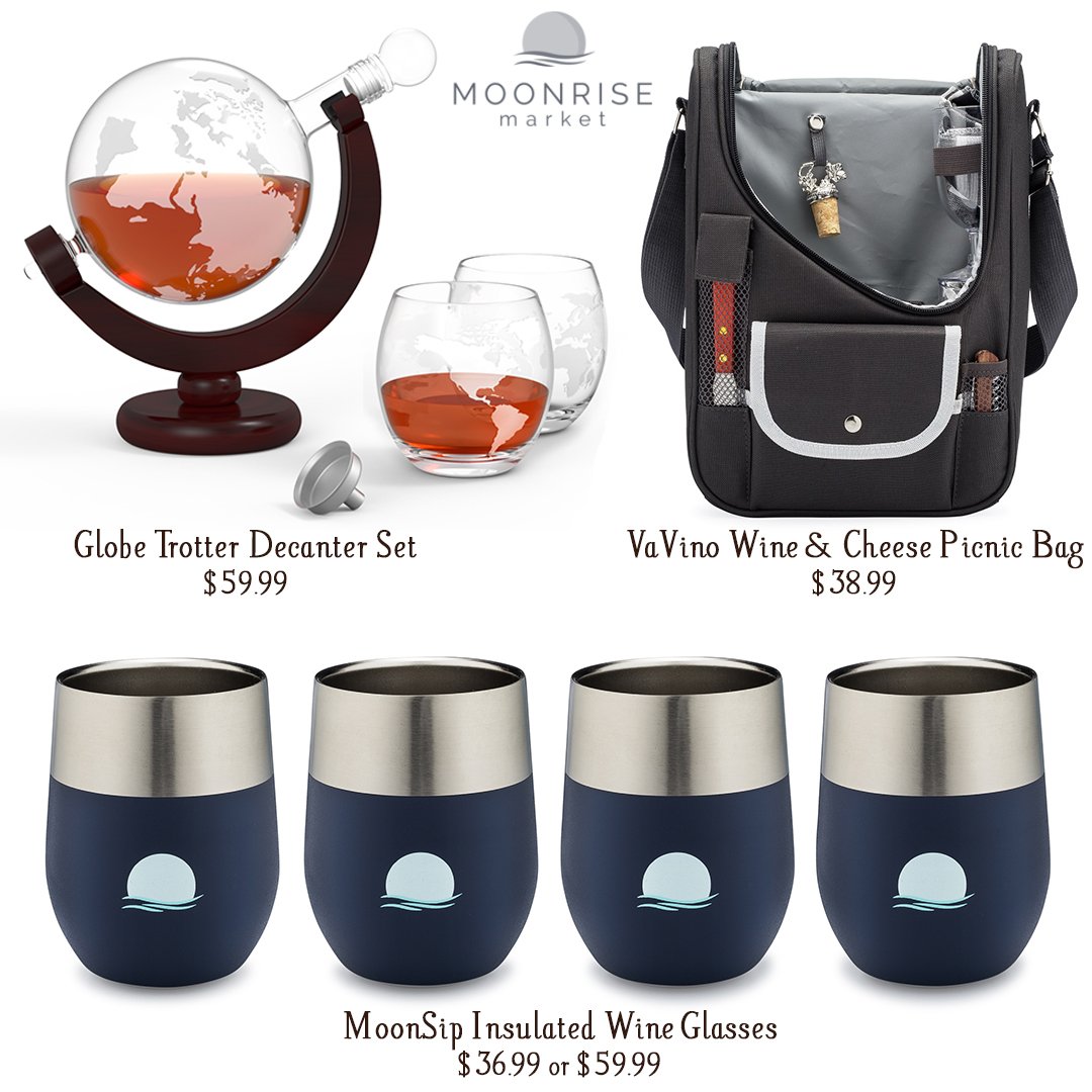 MoonRiseMarket's tweet photo. MoonRise Market has all of your boozy gifts for everyone on your list! For the wine lovers, whisky drinkers and just anyone who loves a cold drink, these are all sure to please. Stock up now before we sell out this holiday season! #boozegifts #boozygifts #winegifts #whiskeygifts https://t.co/zj2XSfeKit