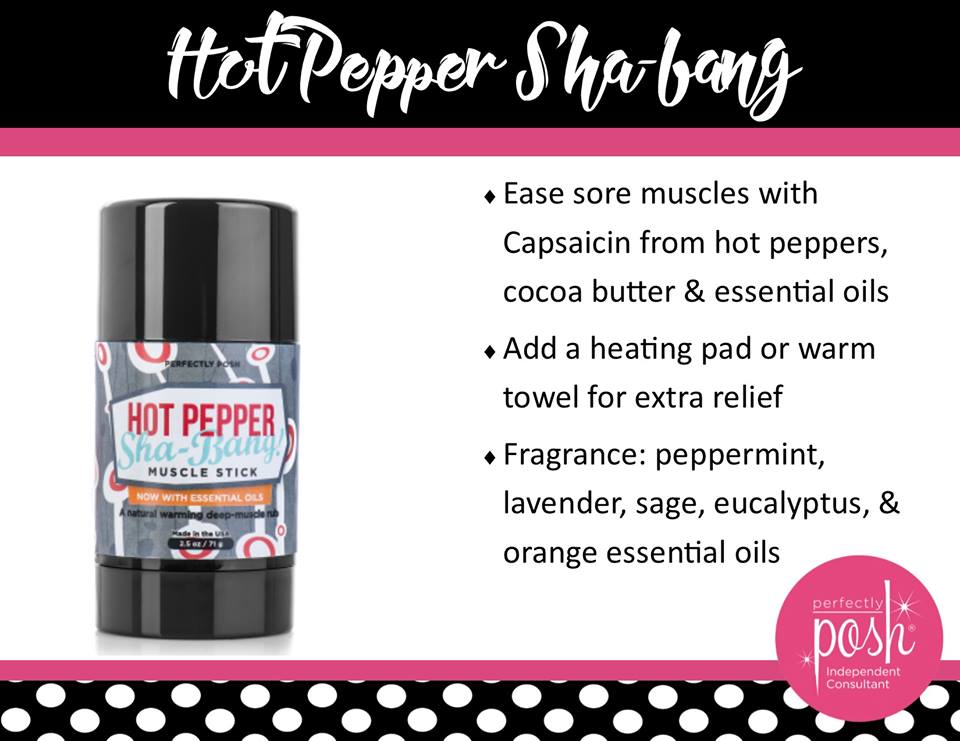 PoshWithMorganW's tweet photo. Hot Pepper Sha-Bang is a giant skin stick great for soothing sore muscles and cramps!

Get yours at: https://t.co/uf83yrp9YI

#PerfectlyPosh #Pampering #SkinStick #SoreMuscles https://t.co/GLUfoFS5x6
