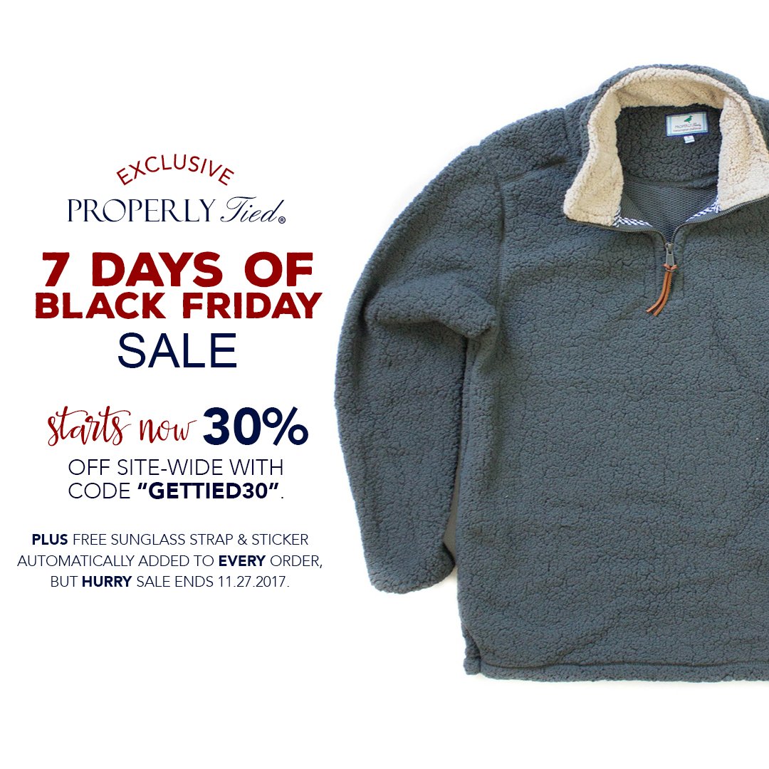 ProperlyTied's tweet image. Sale starts NOW! Use code "GETTIED30" at the end of checkout. Retweet for your chance to win a pullover of your choice! Shop now ➡️properlytied.com