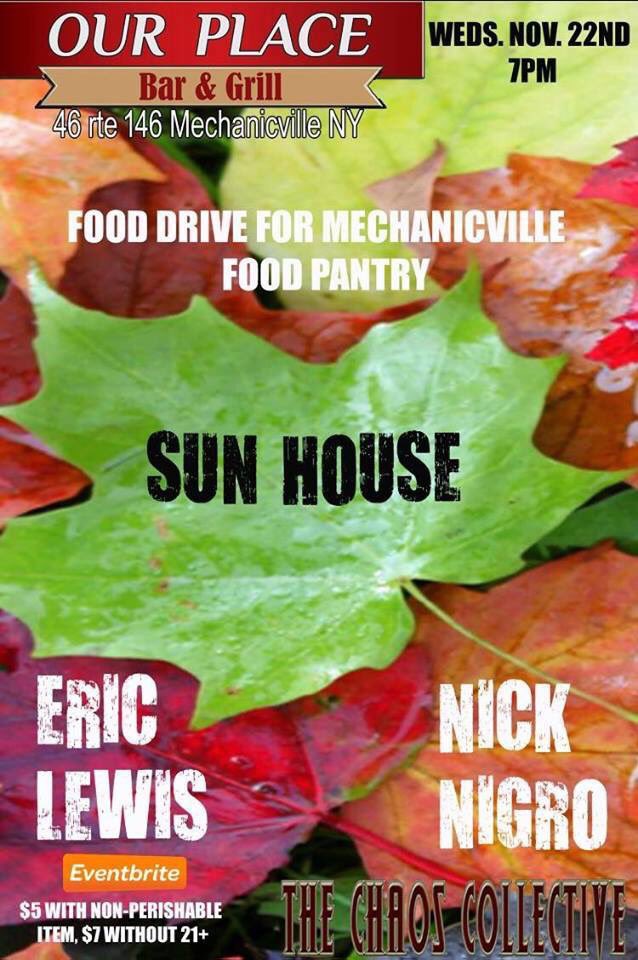 We’re playing at Our Place in mechanicville tonight to benefit the local food bank, Come on down!