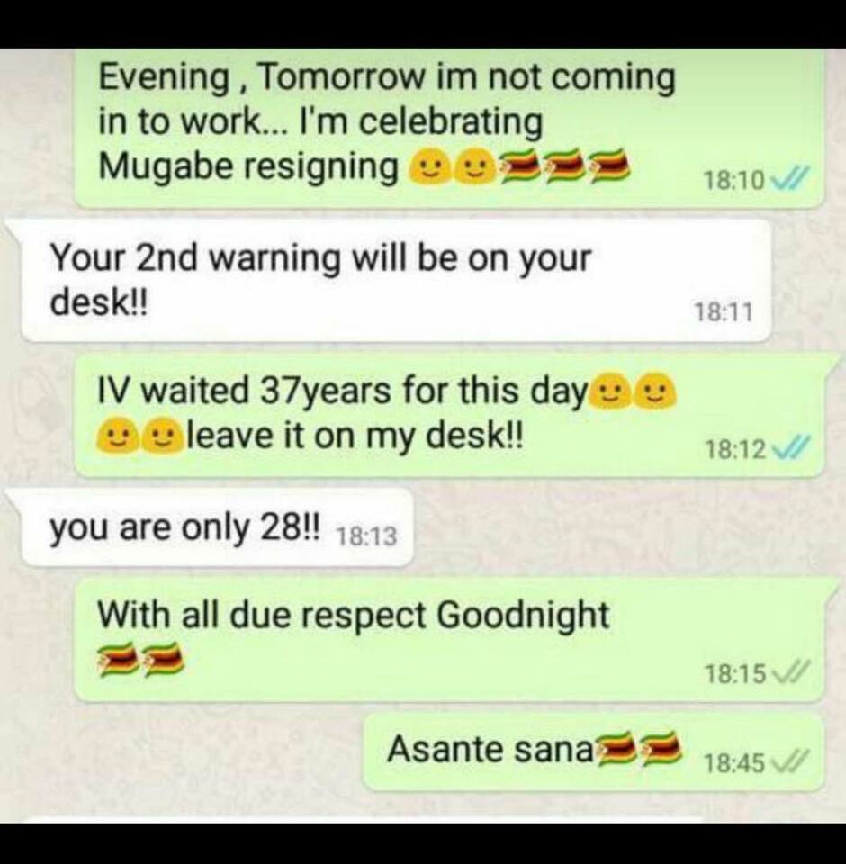 MoeChanda's tweet photo. so i picked this off @ali_naka ..so hillarious πππ #ThursdayFunnies #MugabeResigns #EDReturns #Zimbabwe https://t.co/bQe4ViooZK
