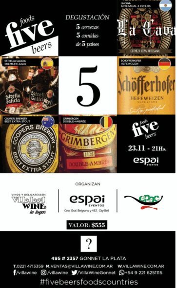 No te lo pierdas!!!! Cena degustación  5 cervezas del mundo acompañadas con 5 comidas. Reservas al 0221 4713359 #LaPlata #citybell #cerveza