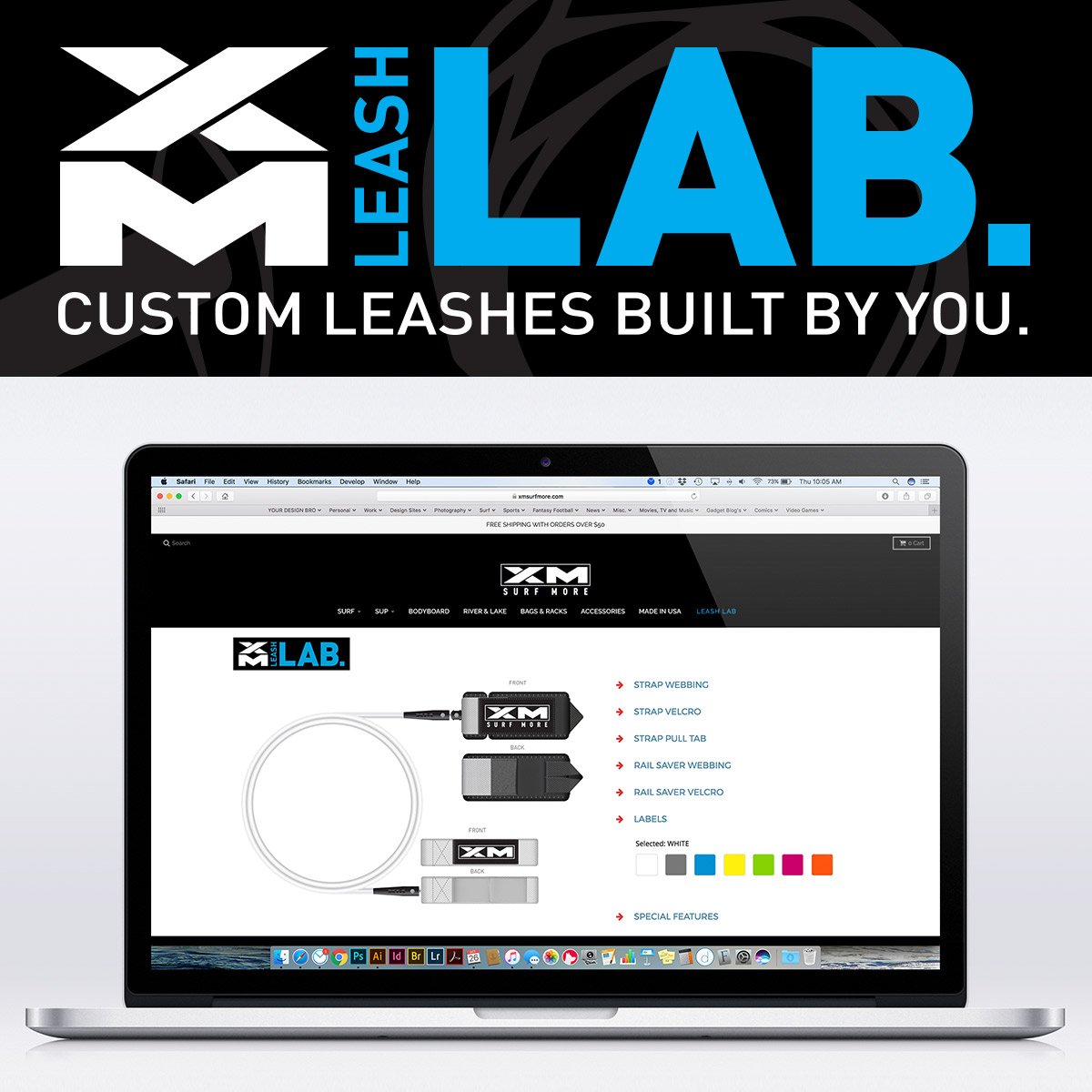 xmsurfmore's tweet photo. A look into the the new XM | SURF MORE Leash Lab! Much like NIKE ID and Vans Customs, take a blank canvas and create your dream leash. Come to the Leash LAB now and see what you can create. Hit the link https://t.co/o1LB1NoLHu #xmsurfmore #xmleashes #xmleashlab https://t.co/IkaDtsF1In