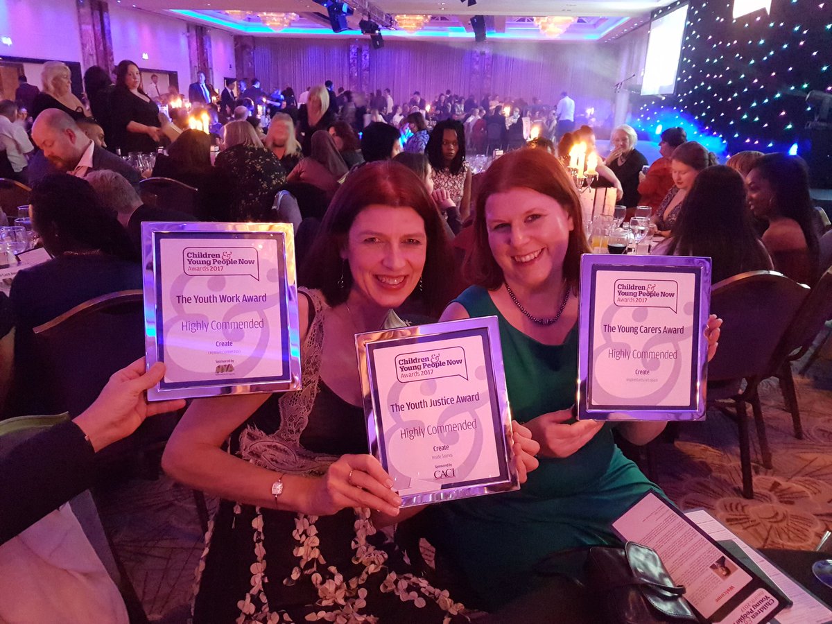 What an incredible evening! Winning 3 Highly Commended #cypnowawards recognises the achievements of the talented young people we work with who are carers; offenders; disabled... and out dedicated team who deliver our programmes. #imaginemakecreate