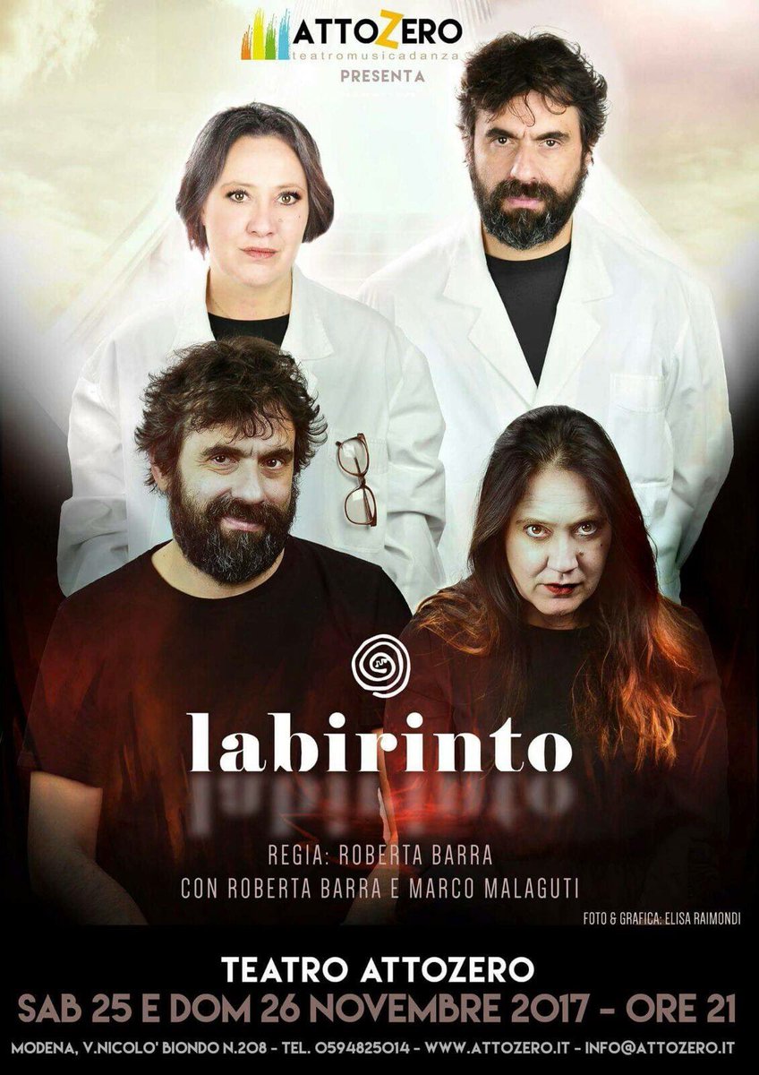 atto_zero's tweet image. #weekend ad #atto_zero, uno spettacolo intenso ed emozionante. 
#modena #teatro #spettacoli 
*Sabato 25 e domenica 26*
*Labirinto*

Con Roberta Barra e Marco Malaguti