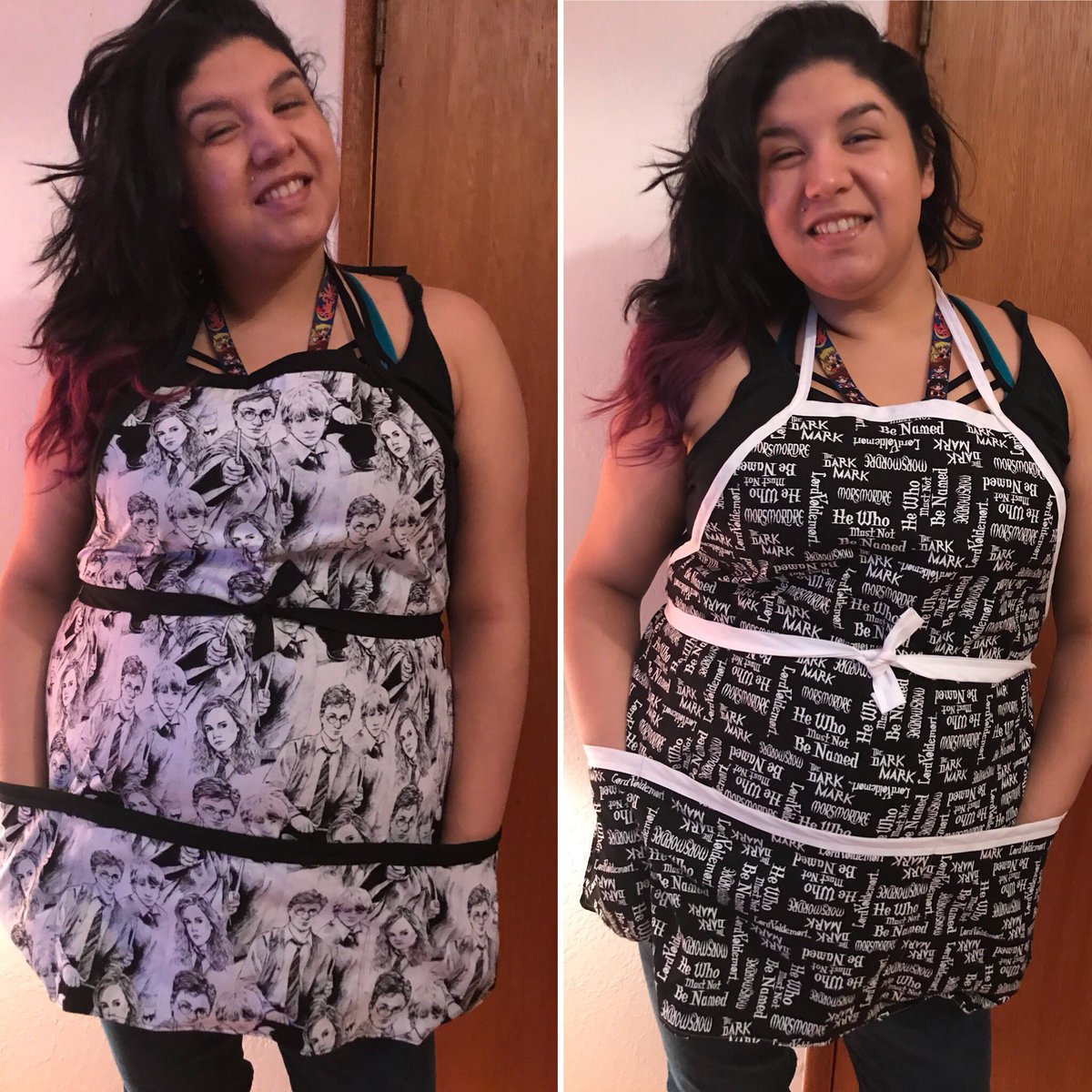 LolliApparel's tweet photo. I'm going to be replenishing my shop soon, but in the meantime here’s a custom order that I sent out not to long ago. #Harry Potter #apron https://t.co/HEBAfZndM9