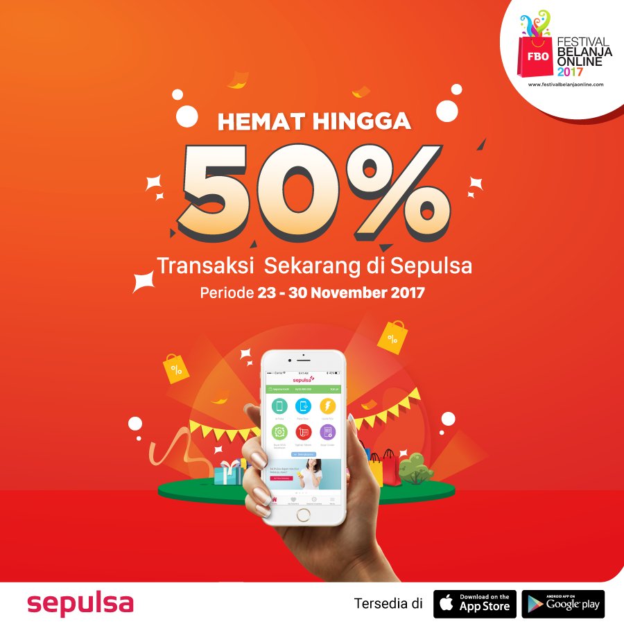 sepulsa_id's tweet photo. Now the wait is over! Saatnya Festival Belanja Online 2017 dimulai dari HARI INI. Transaksi di Sepulsa hemat hingga 50% lohh..tunggu apalagi. Promo ini berlaku dari 23-30 November 2017. #festivalbelanjaonline #fbo #indonesia #hargahemat https://t.co/l29HwzxAlh