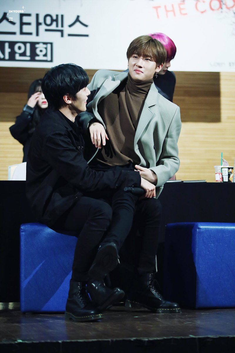 that one fansign where minhyuk pulled changkyun onto his lap and bounced him on his lap and changkyun was not having it lol