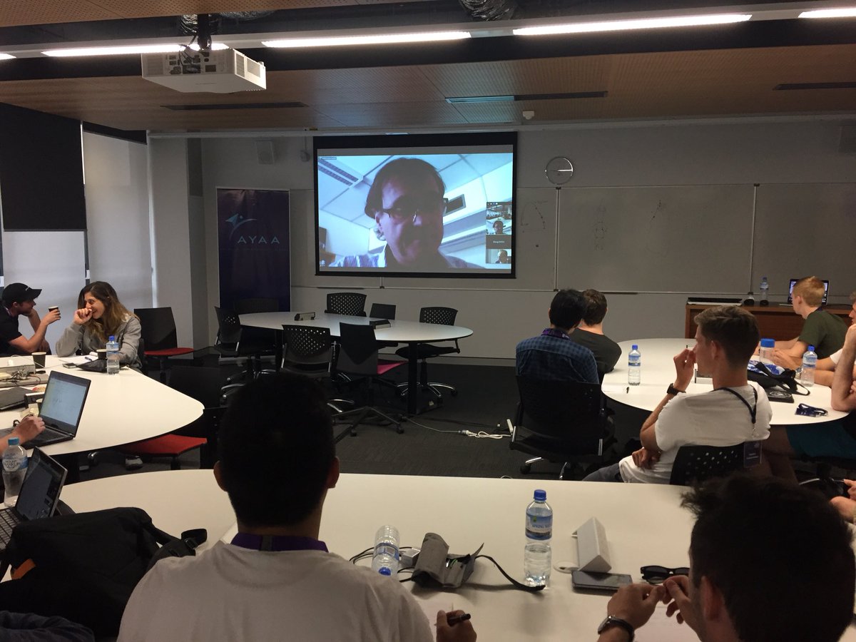 AYAAInc's tweet photo. Now we are at a teleconference with Iver Cairns and Andrew Dempster talking all things cubesats! @UNSWCanberra #SpaceWeek17 https://t.co/QdsjFGTTA9