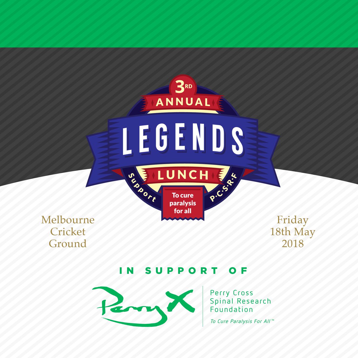PerryCrosss's tweet photo. Save the date👌🏻
.
.
.
#melbourne #everythingispossible #cureparalysis #perryx #lunch #MCG #sport #australianoftheyear #timgilbert https://t.co/0GqkNj1dNa