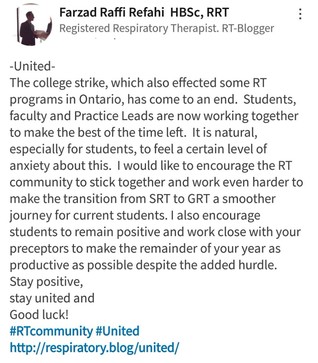 FarzadRRT's tweet photo. #RTcommunity #United
#college #Strike #Student #RespBlog #RespiratoryTherapy #RespiratoryCare https://t.co/cxE5h38lxJ