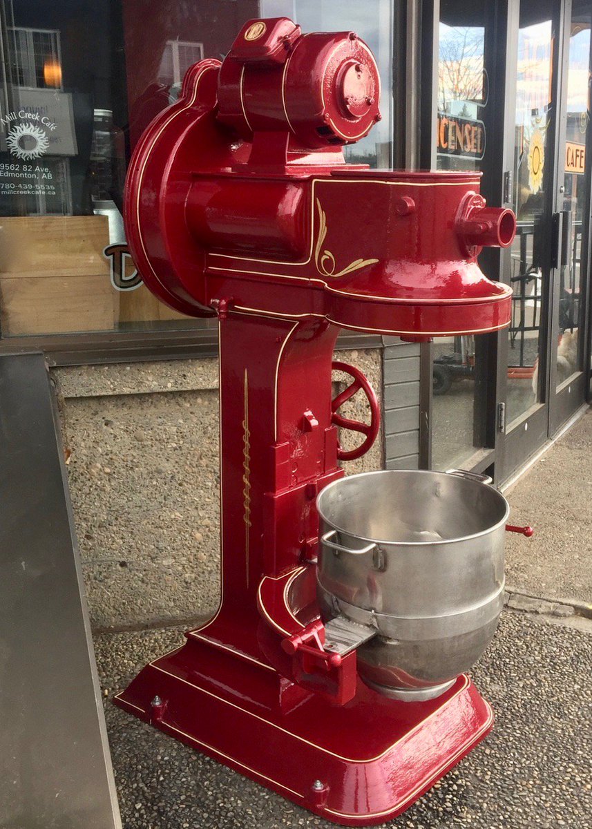 millcreekcafeab's tweet photo. The oldest/hardest working member of Mill Creek Cafe has been retired. At a 100 years old and being the heart and soul of the cafe, she’s been given a make over, but her work is not done, as she sits by our front door, she will once again attract the attention she deserves. https://t.co/fCAXMYLbWA