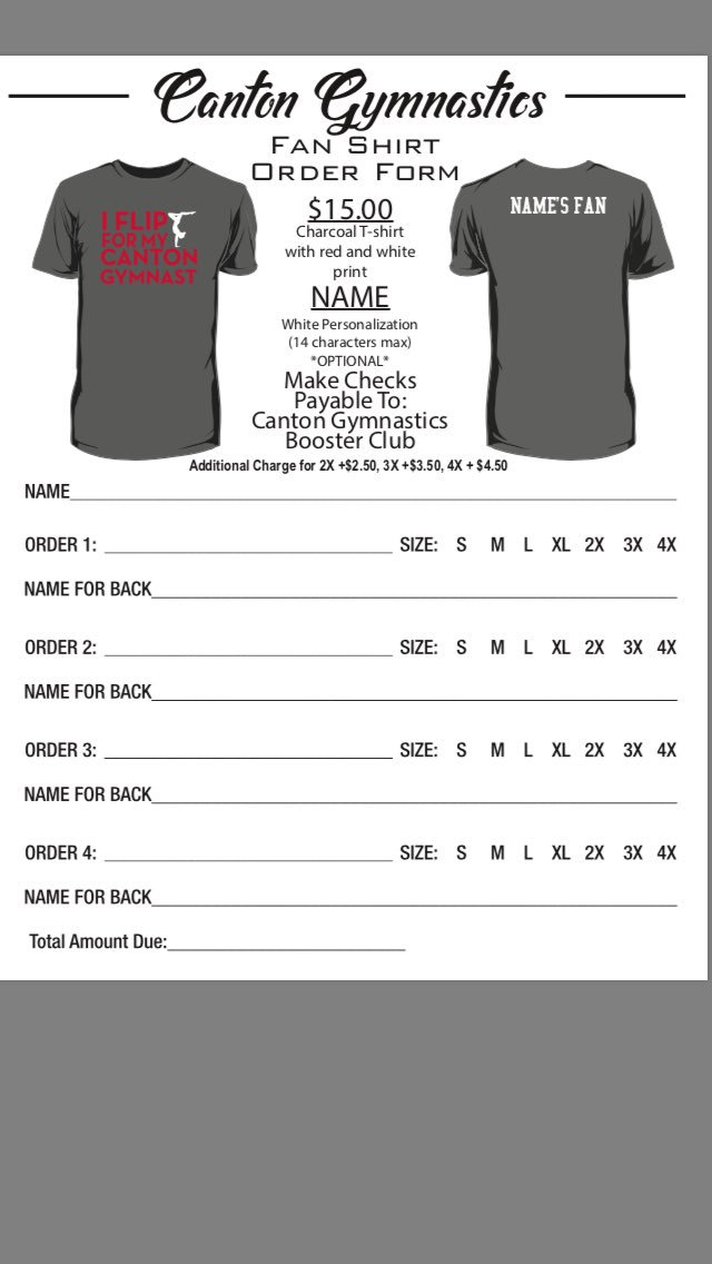 CantonGym's tweet photo. It's that time of the year! Contact any canton gymnast to order a fan shirt with a personalized name on the back. https://t.co/Greh2uWwM5
