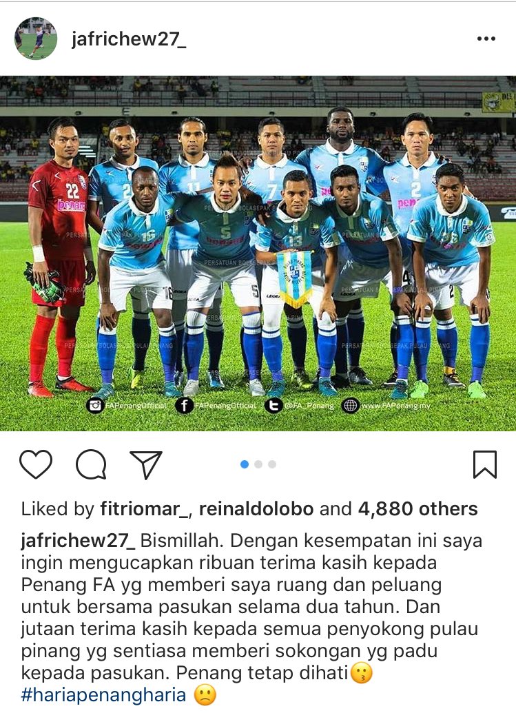 Fc Penang On Twitter Transfers Penang Fa Striker Jafri Firdaus Chew Has Left The Team And Rumoured To Join Pkns Fc All The Best Jeffrychew Https T Co So4hkwycp7