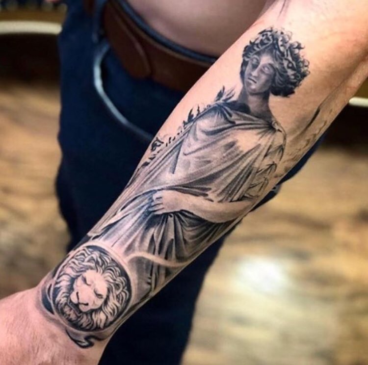 Two-headed Greek statue - Tattoo Abyss Montreal