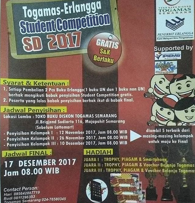 TogamasSemarang's tweet photo. Ayo adik2 ikut try out di #togamassemarang tanggal 26 november 2017 untuk kelas 6 sd,caranya mudah cuman cukup beli buku penerbit erlangga dan dapat formulir pendaftaran langsung,
#tryoutsd #ujiannasional 📷: @togamassemarang 📷: @togamassemarang 📷: @togamassemarang https://t.co/9EMMZ4ur9r