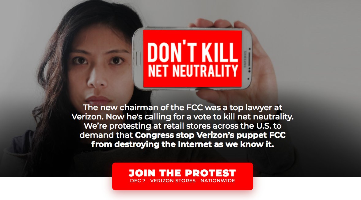 The FCC is hoping #BlackFriday will bury the backlash to their plan to kill #NetNeutrality. We can't let that happen. Protests everywhere December 7! verizonprotests.com