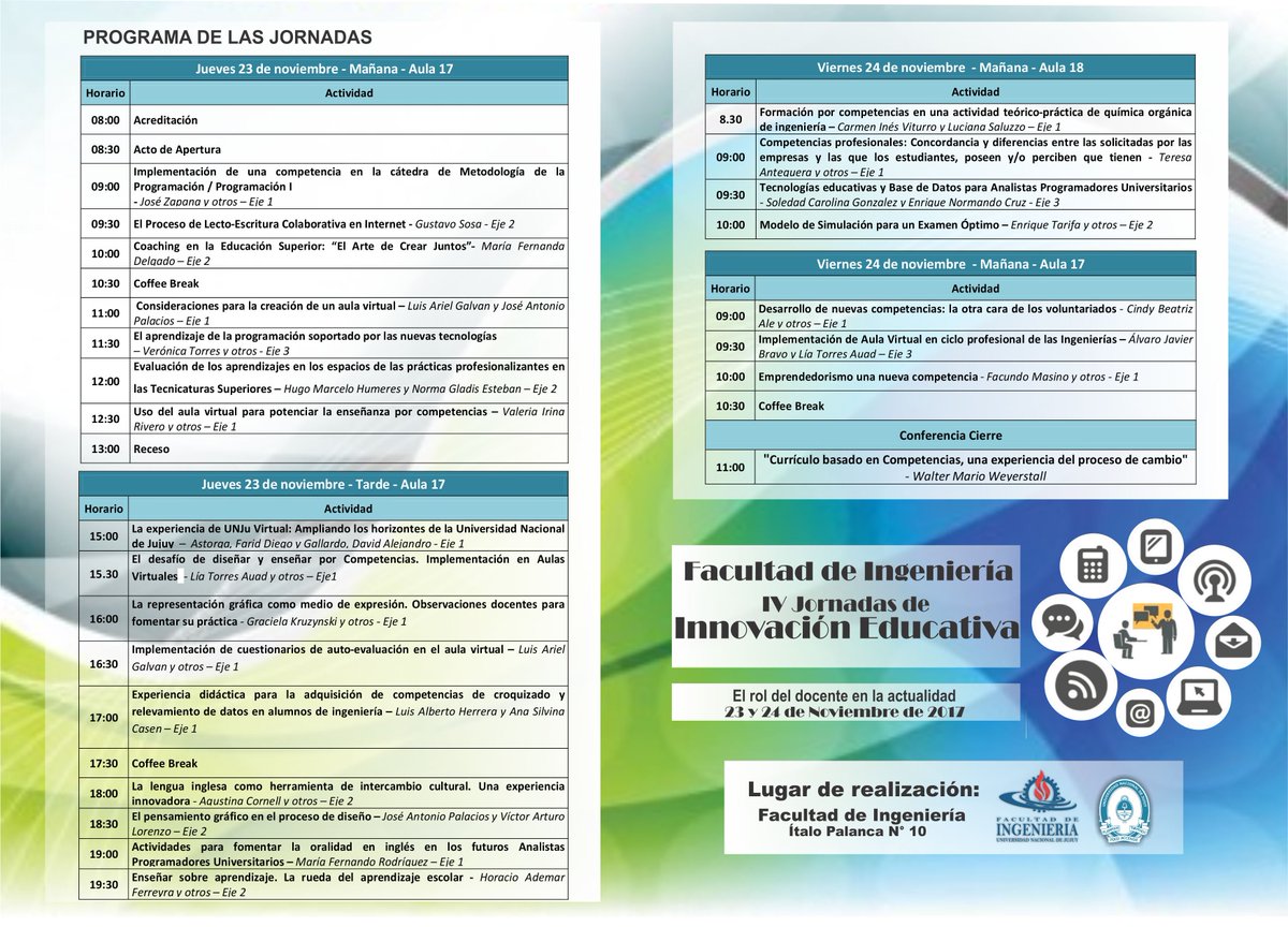faridastorga's tweet photo. Hoy Jueves 23/11, vamos a estar en la IV Jornada de Innovación Educativa en la Fac. de Ingeniería, compartiendo la experiencia UNJu Virtual. La cita: 15 hrs en Aula 17. 💻🖥️📚 https://t.co/nA94OvsMcj