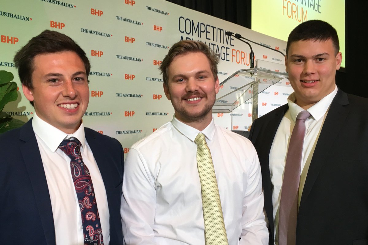 AIEFoundation's tweet photo. AIEF-BHP Tertiary Scholar Wyatt, @HSBC_AUS and 2012 graduate Chris and 2014 graduate Josh at @australian’s Competitive Advantage Forum, held in partnership with @BHP #Advantage2017 https://t.co/X2ZNNcMkuQ