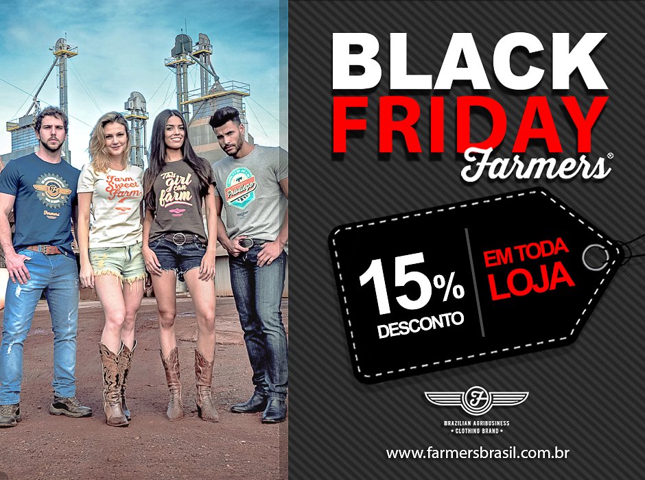 farmersbrasil's tweet photo. A Farmers está em clima de Black Friday!! A loja toda com 15% de desconto!! Confira: https://t.co/Df6EP8qly7 | #FarmersBrasil #BrazilianAgribusiness #AgribusinessLifestyle #ModaAgro #OrgulhoDeSerDoCampo #AgroBR #AgroBrasil #AgronegocioBrasileiro #LetsGoFarmers #BlackFriday https://t.co/GLnUl8qiL1