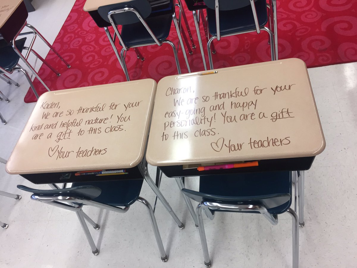 loudlearning's tweet photo. Two New Jersey Teachers from @Evergreen_Elem wrote each child a note on their desk to let them know why they were Thankful to have them in class! #edchat https://t.co/LMq7bHr77Z