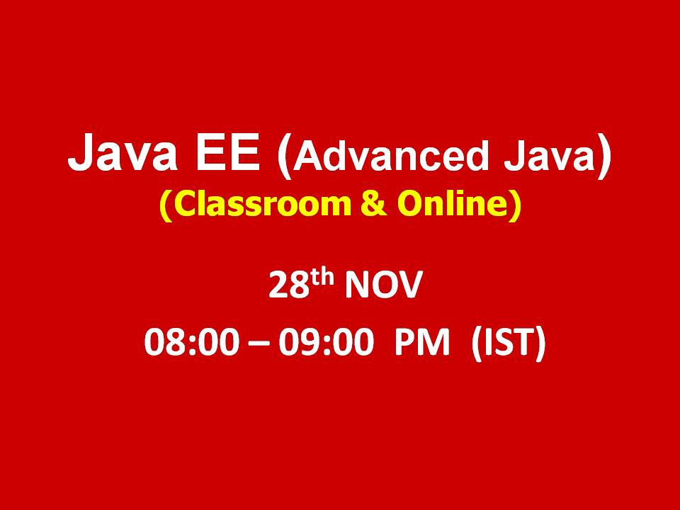 srikanthpragada's tweet image. Will start Java EE (Adv. Java) course from 28th NOV at 8-9 PM (IST). Please visit srikanthtechnologies.com/javaee/javaee_… for details.
#javaee #advjava