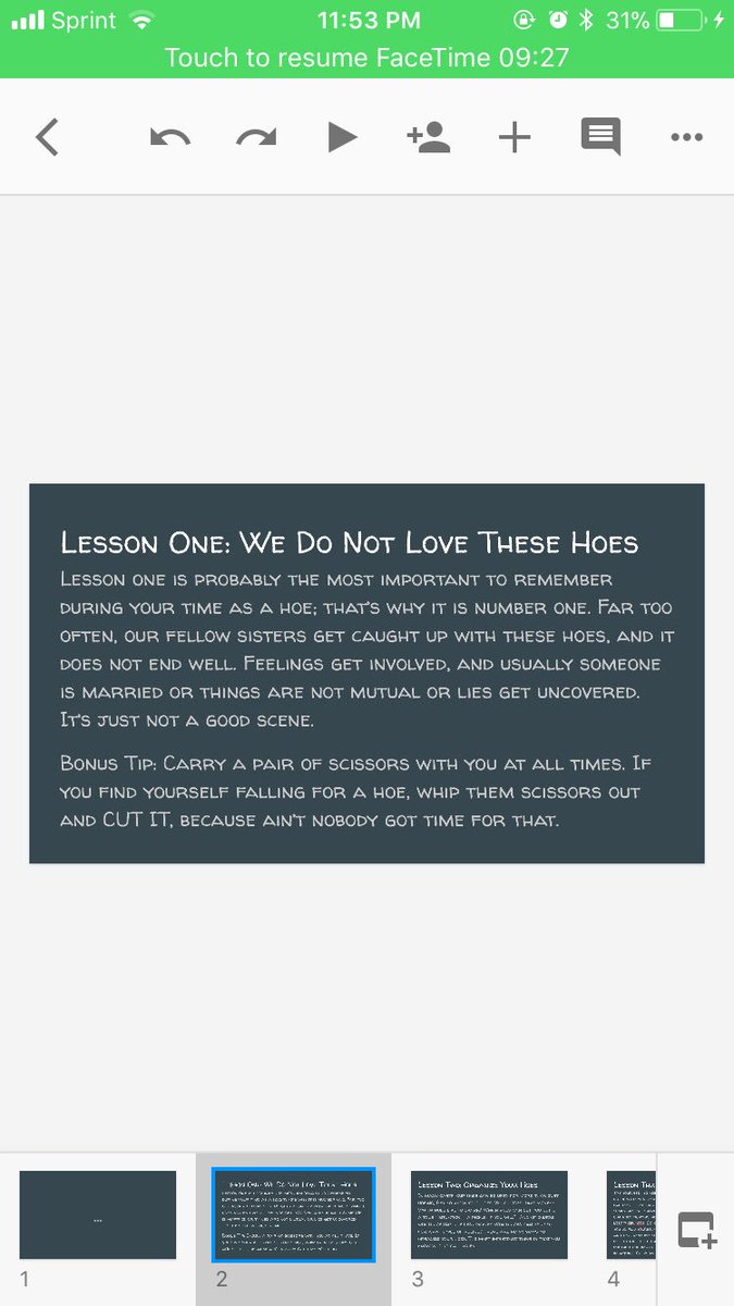 cmlyssaa's tweet photo. T just sent me this and said "my PowerPoint on how to be a hoe" https://t.co/90nyUECNZp