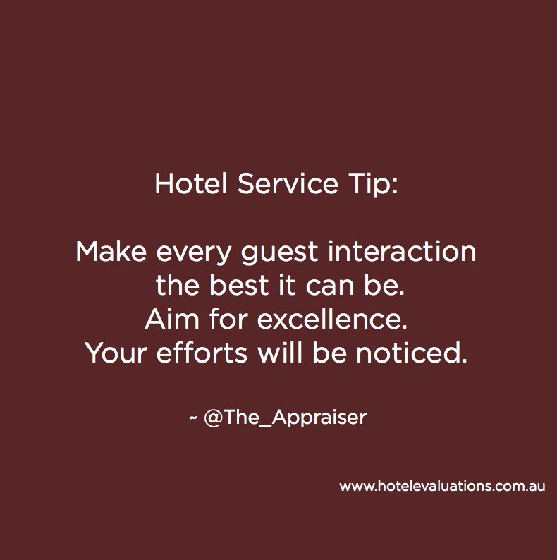 The_Appraiser's tweet photo. #HotelServiceTip: Make every guest interaction the best it can be. Aim for excellence. Your efforts will be noticed.
#Hotels  #Hoteliers #CustServ #Service https://t.co/dICllI3VGS