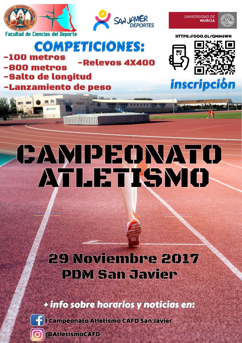EEFD_umu's tweet image. La semana que viene celebraremos el I Campeonaro de Atletismo Cafd en San Javier. Todavía estáis a tiempo de inscribiros!!!