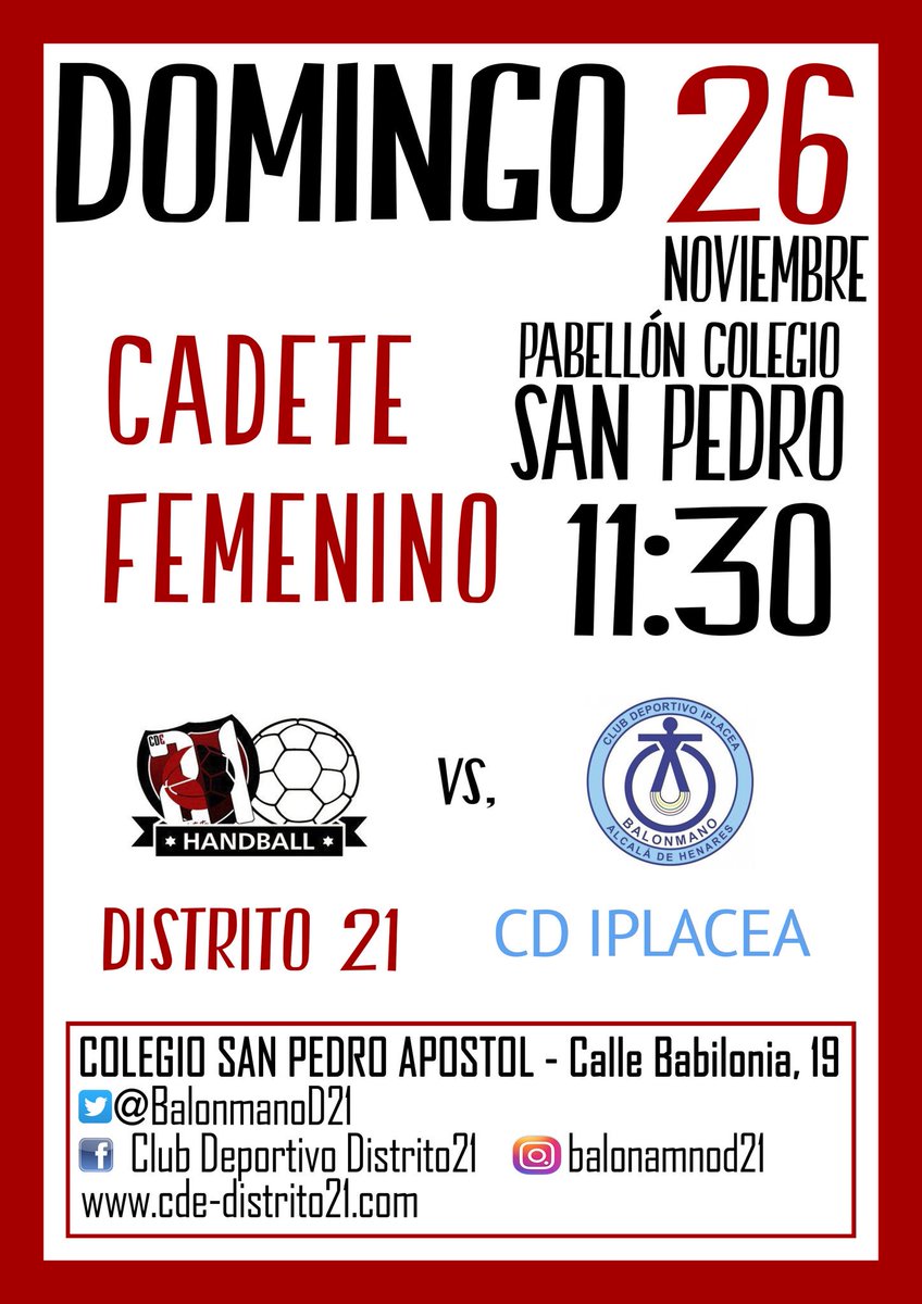BalonmanoD21's tweet photo. Este domingo queremos que nuestras chicas del cadete femenino estén arropadas por nuestra afición

Os esperamos a las 11:30 en colegio San Pedro https://t.co/DlRdnwgbTB