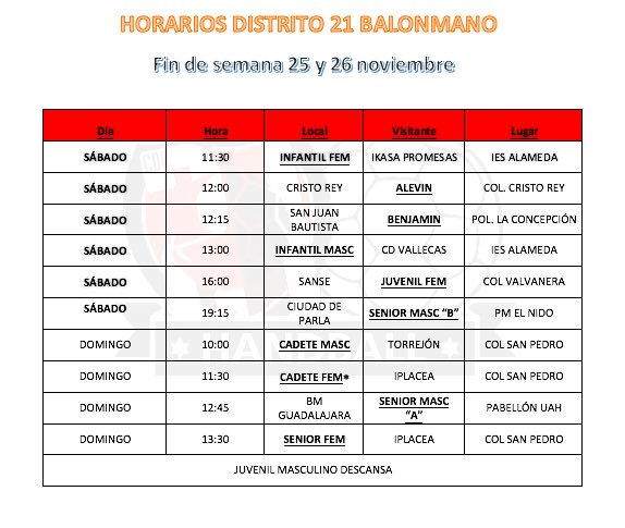 BalonmanoD21's tweet photo. Estos son los horarios del fin de semana,el juvenil descansa.

#yosoyD21 https://t.co/fR1rZM9wxe