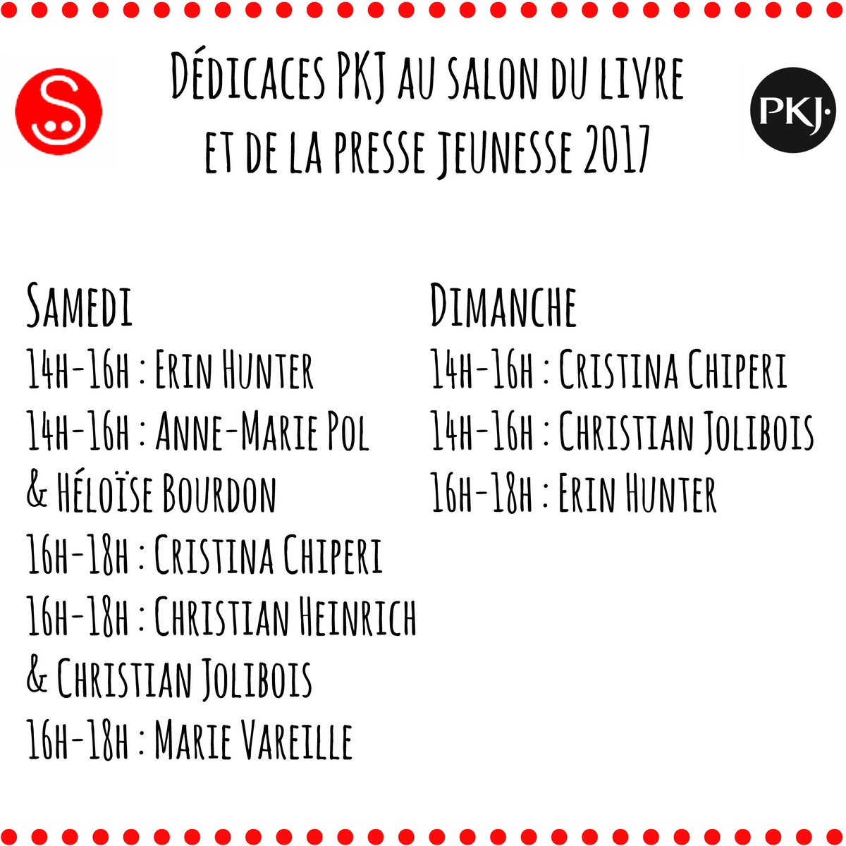 pocket_jeunesse's tweet photo. Rappel : le @SLPJ93, c'est la semaine prochaine, dès le 29/11! Voici le programme des dédicaces PKJ! https://t.co/sKhmnHzNol
