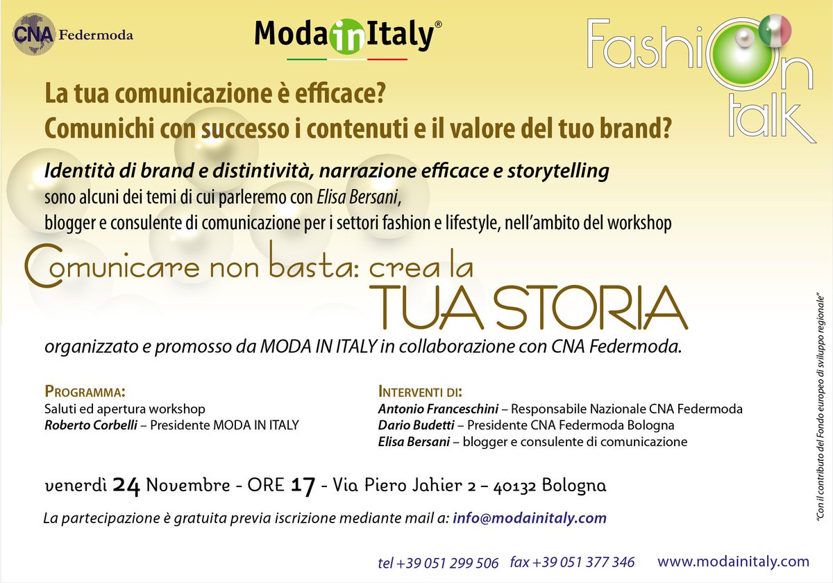 afranclagaro's tweet photo. Comunicare non basta: crea la TUA STORIA #CNAFedermoda #ModainItaly #CNA #Bologna
https://t.co/fBDB2bhdQT https://t.co/nWlKAuPv50