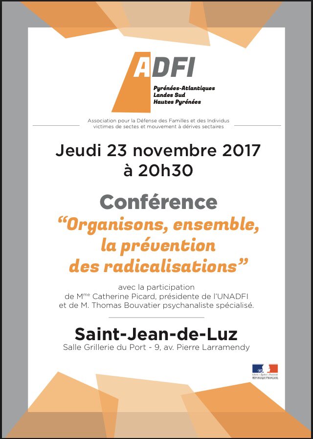 <a href="/autonomisation/">Autonomisation</a> à Saint-Jean-de-Luz pour la conférence de l’#ADFI sur la #prévention de la #radicalisation avec Catherine Picard #cve
