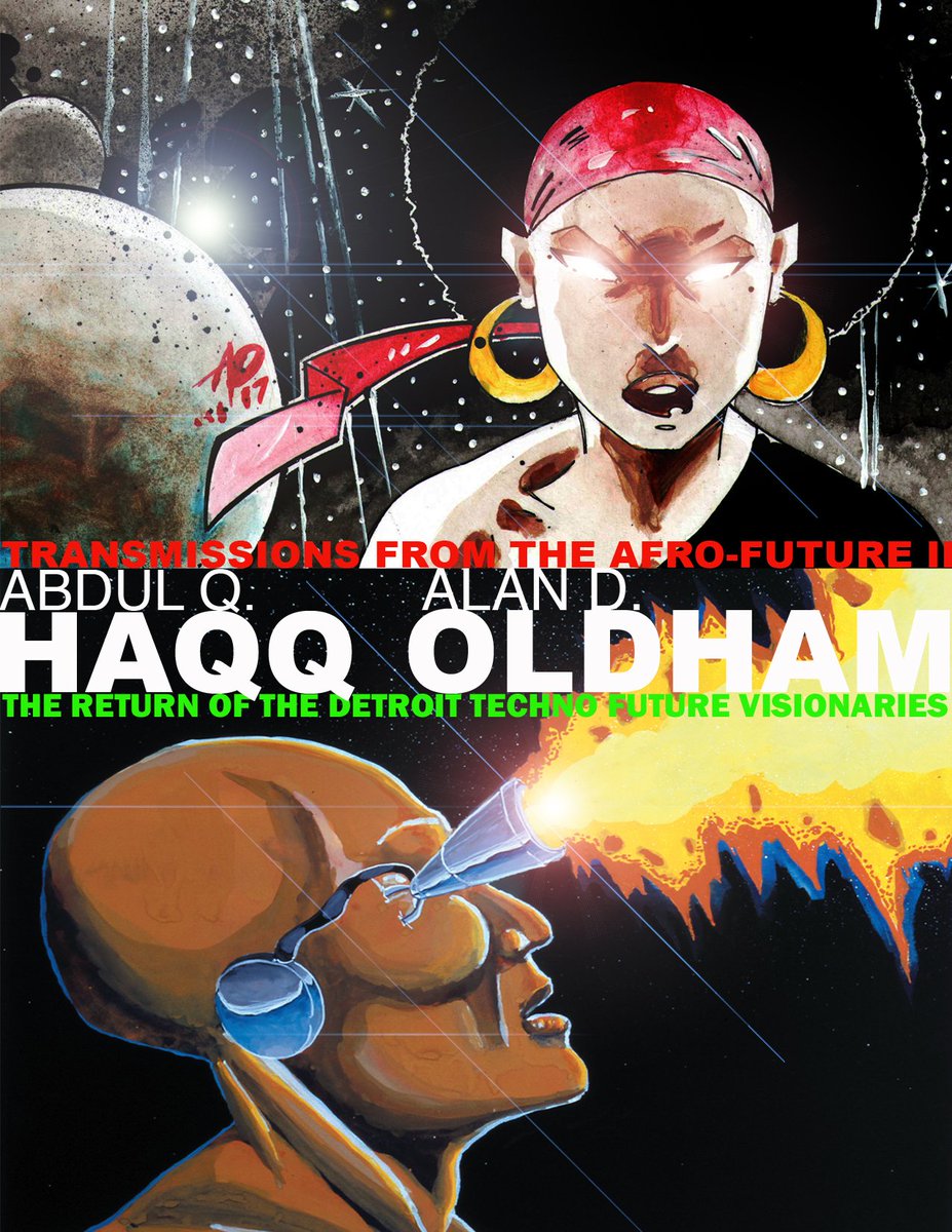 detroit techno visionaries are back at echo! vernissage tonight from 7 to 10pm. sounds by lisa q &amp; <a href="/alan_oldham/">hell books</a> as The Black Warhols. plus a live painting by @AbdulQadimHaqq