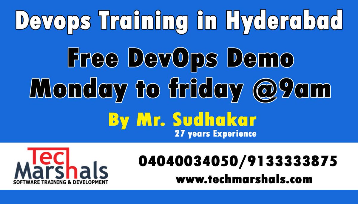 TechMarshals's tweet photo. Dev-Ops Training in Hyderabad
Free Dev-Ops Demo (Monday to Friday @ 9AM)
By Mr. Sudhakar(27 years Experience)
#techmarshals #devops #training #realtime #demo
#Devopstraininginhyderabad
#traininginhyderabad https://t.co/KrI6QUQ6aK