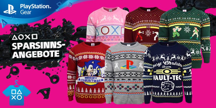 PlayStationDE's tweet photo. Coole Pullis für die kalte Jahreszeit! Welche hättet ihr gern unter dem Weihnachtsbaum? Zur Auswahl → https://t.co/Tzpq0qz6bS #PS4 #Winterpulli https://t.co/xFlyFzB5zv