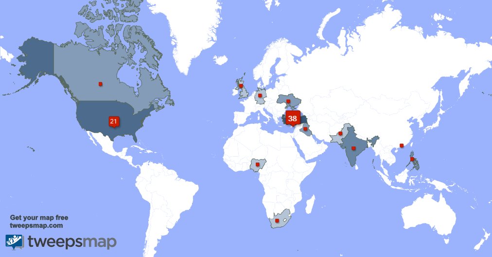 GreetingGiant's tweet photo. My followers live in Turkey (34%), USA(18%)... Get your free map: https://t.co/DaP4f126ys https://t.co/x3Tsx5edSp
