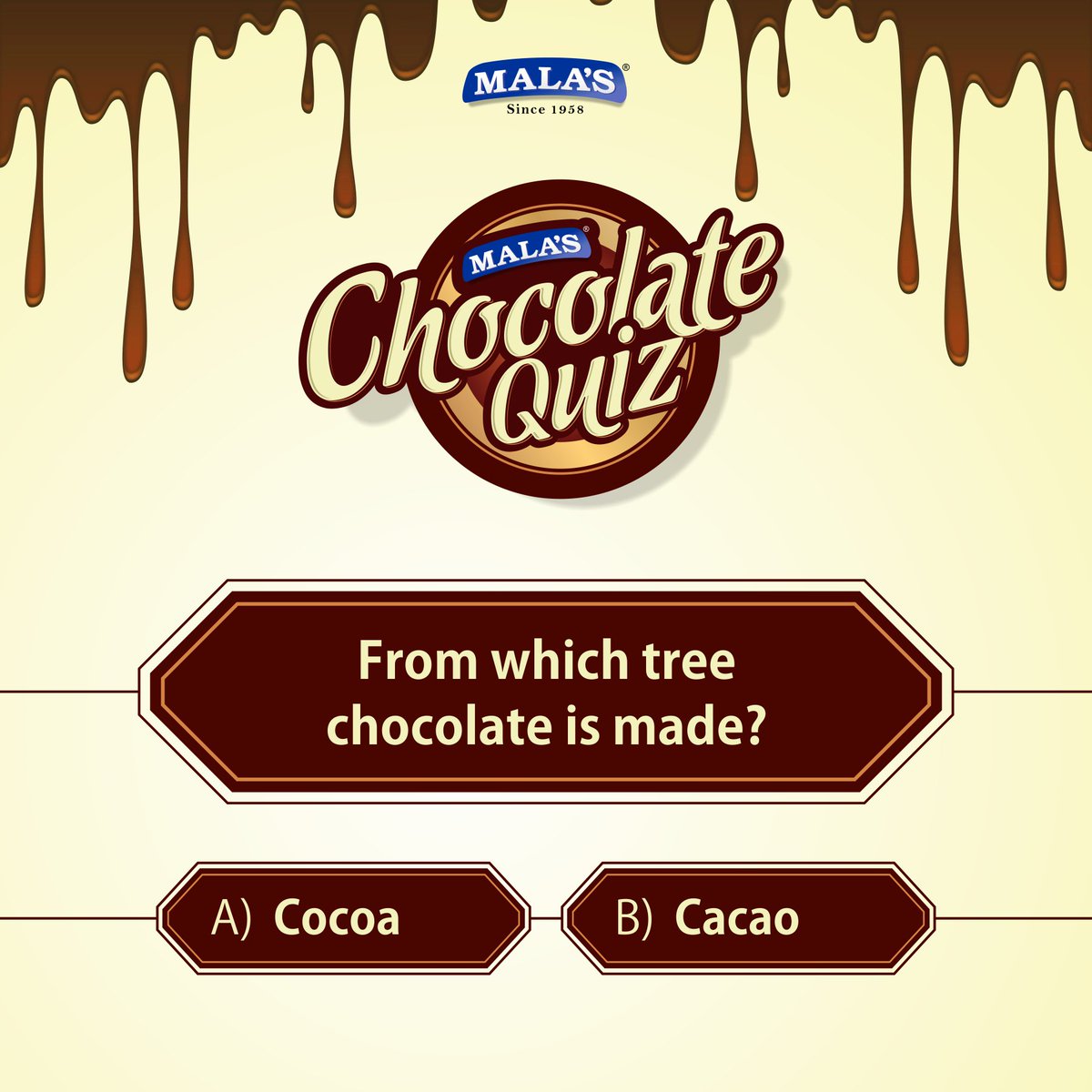 malas_fruit's tweet photo. Hey Chocolate lover here is an interesting chocolate quiz for you?😊😊 #ThursdayMotivation #chocolate #quiz plz RT https://t.co/Ru62A7DeOG
