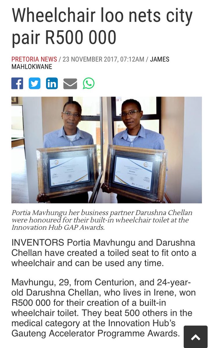 GAPAwards2017's tweet photo. 🎉🎈Congratulations! once again to Portia Mavhungu and Darushna Chellan @pretorianews has a beautiful write up on how they beat up 500 others in the Medical category @InnovHub #GAPAwards2017 [LINK] https://t.co/DVE1q62pHa https://t.co/v5v7tHn4zk