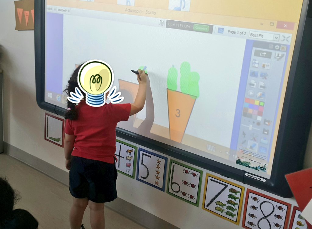 MeigPreK's tweet photo. We loved our mini #STEM #steam lesson. We learned about how carrots grow. Using our @Promethean  board we practiced drawing the correct number of leaves. Using triangles and rectangles we made a work of art. #prek #kindergarten #mathsisfun #preschool #ECE https://t.co/fOv874RCv1