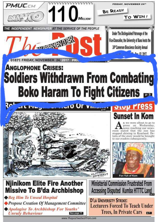 Claromiz's tweet photo. #Southern_Cameroons is not safe at all, let #ToothlessUN. Stop supporting Ambazonian Refugees in Nigeria bcuz they are the Course/Cause of this Crisis. Same money that was given to @antonioguterres by Dictator #Biya_Paul is use by him on our Refugees support. Nonsense #Organ https://t.co/9FaZWcQ0Cp