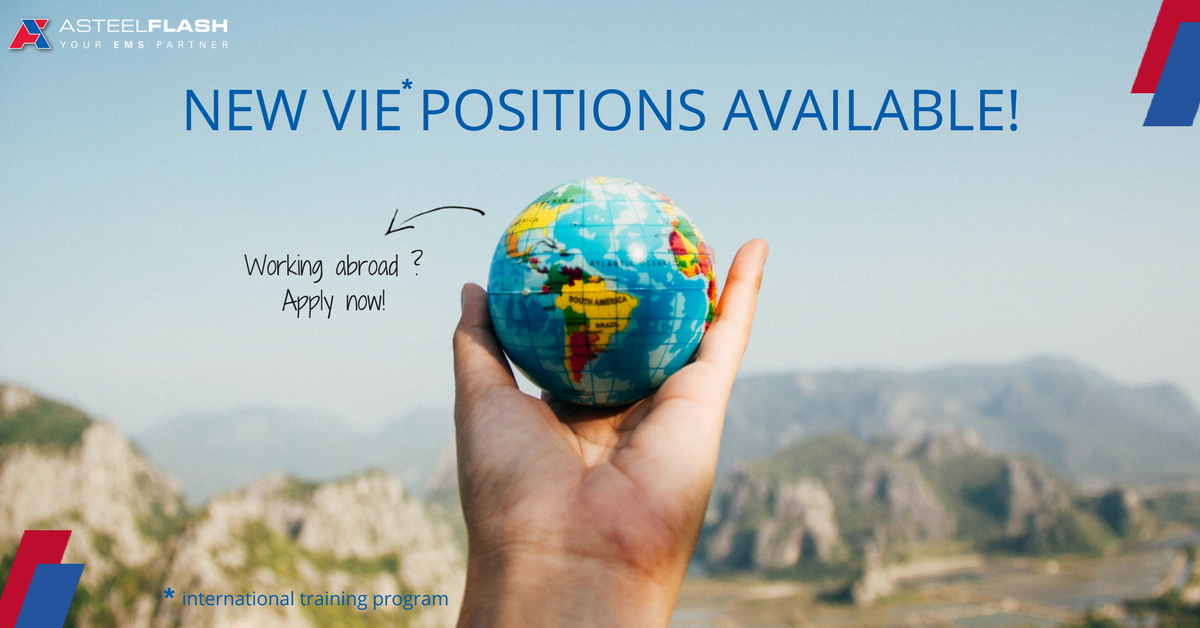 asteelflash's tweet photo. Join our team &amp; become a #VIE (International Training Program)! Dynamic, motivated &amp; interested in international mobility? Learn about our 6 openings &amp; apply now! 
#VIE_RH #Job #international #training #EuropeanProgram #engineering #finance @BF_VIE https://t.co/6lvCnwvJCo https://t.co/0u6dCMlZyd