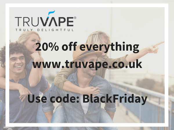 Truvape's tweet photo. Truvape #BlackFriday deal - 20% off everything at https://t.co/pvy8JfYTmP NOW #vape #eliquid #vapelife https://t.co/kEtoXhX19A