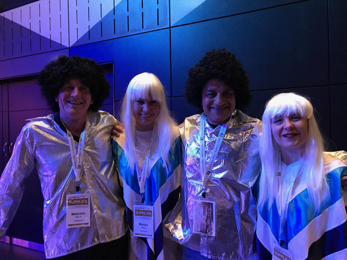 WavesoundAUS's tweet photo. #SWITCH2017 It's the Disco 70s dinner at the conference! Our Sales team shouldn't give up their day job...what do you think? I also spy a Riverina librarian in there.. https://t.co/TefQpoH2JO