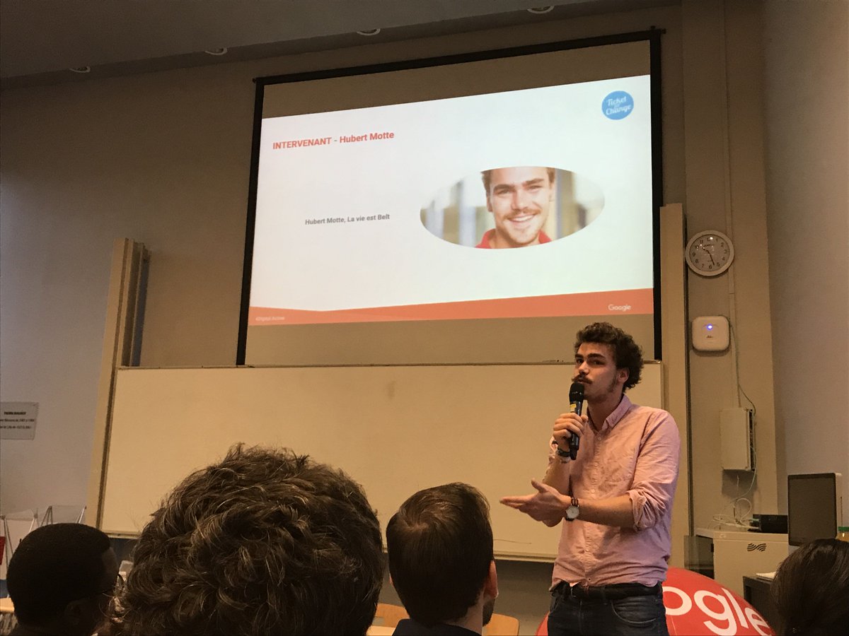 IAELille's tweet photo. Hubert Motte, fondateur de la Vie est Belt nous parle de son expérience d'entrepreneur #entreprenariat #social #ticketforchange @IAELille @GoogleEnFrance #DigitalActive #DigitalActiveLille #DigitalActiveIAELille https://t.co/A41fMr5wgI