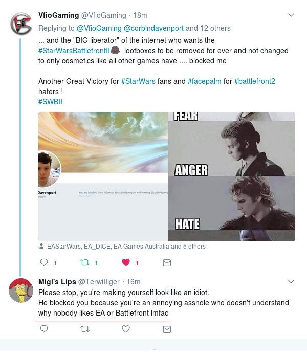 HanSoloGr's tweet photo. When the #reddit trolls say they hate #EA , they mean they hate #StarWarsBattlefrontII ... equally
the proof is in the picture below . Enjoy the Good Side of the Force !
May the force be with us...on this war and protect #StarWars from the dark side of the internet !
#SWBII https://t.co/ueZPYoOjMJ